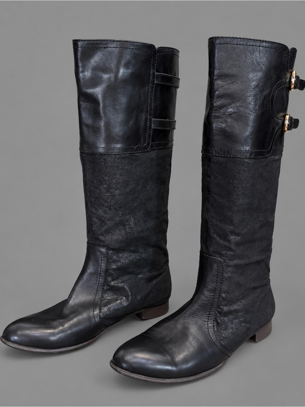 ROSA Womans Black Riding Distressed Leather High Calf Boots 38 / 7M MSRP…